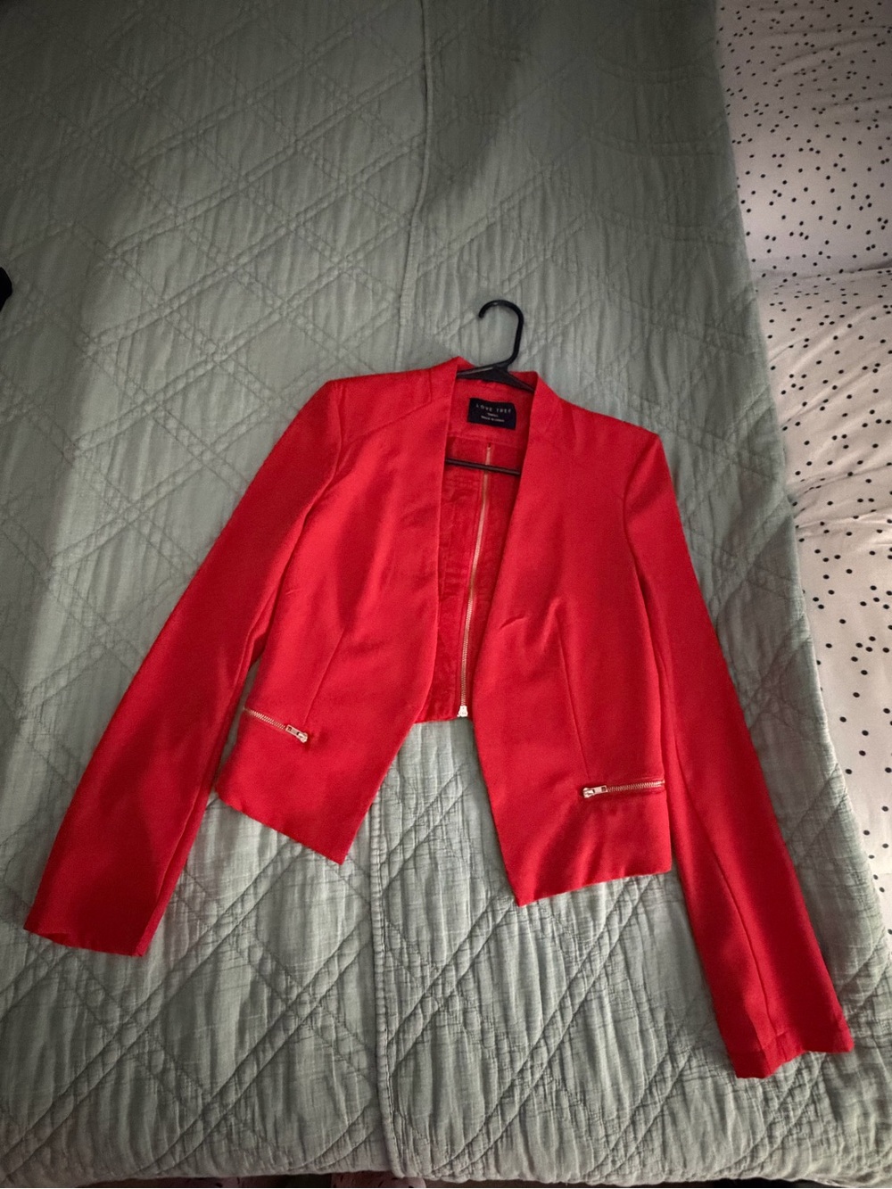 Love Tree Red Cropped Open-Front Blazer Jacket